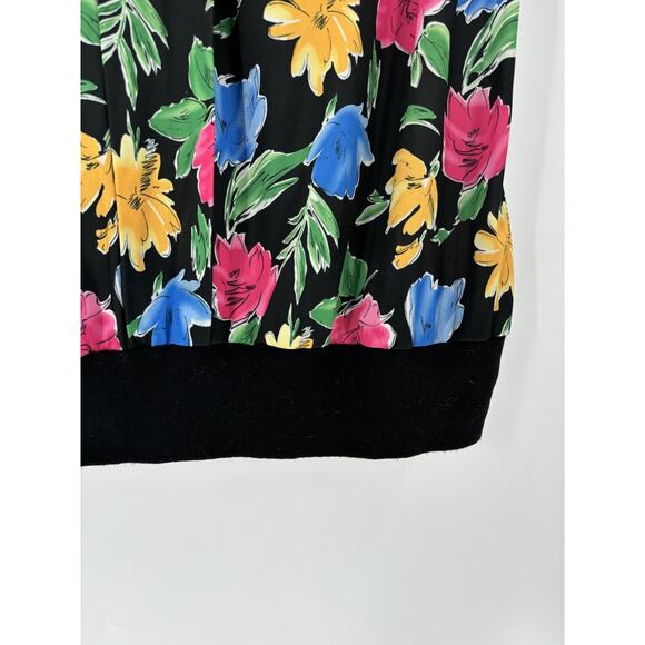 Top Notch Vintage Blouse Womens 20W Black Floral Print Short Sleeves Pleated - Picture 5 of 16